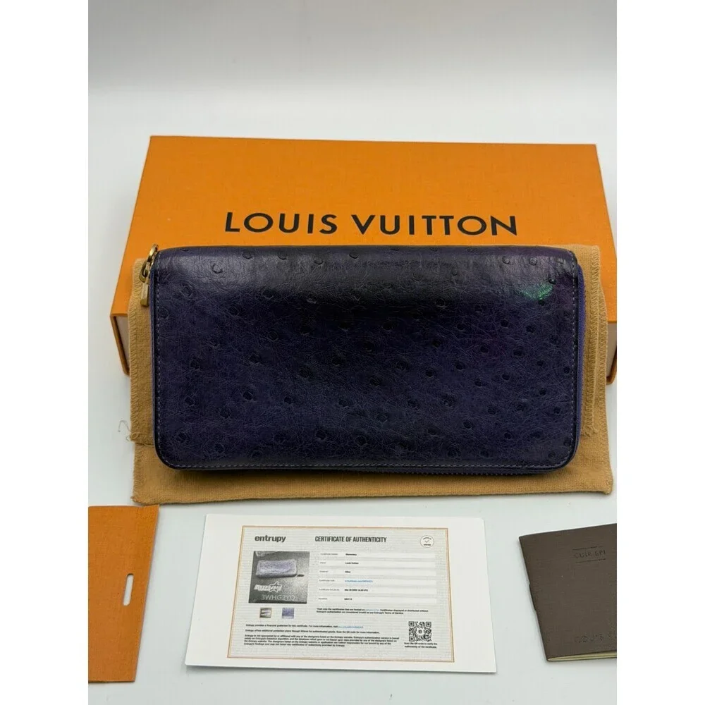 Louis Vuitton Monogram Zippy Organizer Wallet Women's Blue Ostrich Leather - Picture 13 of 15